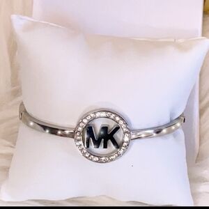 Michael Kors Silver MK Logo Bracelet with Rhinestone Accents